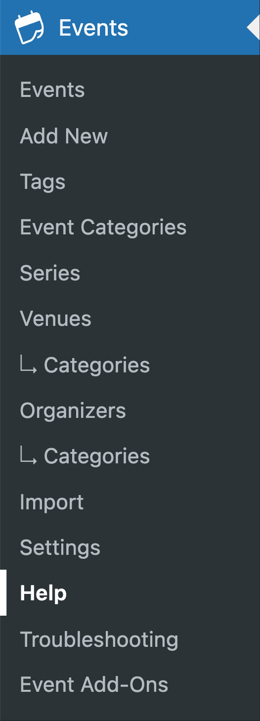 A screenshot showing how to get to Help Hub from the WordPress admin menu